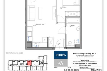 Rzut - Mieszkanie na sprzedaż 2 pokoje o powierzchni 40,45 m² - numer MC/J/A/3/1 w Modern City etap J