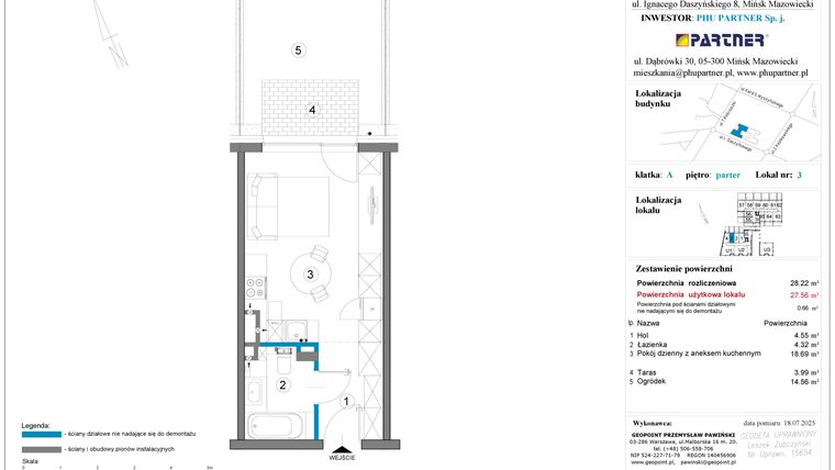Rzut - Mieszkanie na sprzedaż 1 pokój o powierzchni 28,22 m² - numer A.0.03 w Daszyńskiego Square etap 1