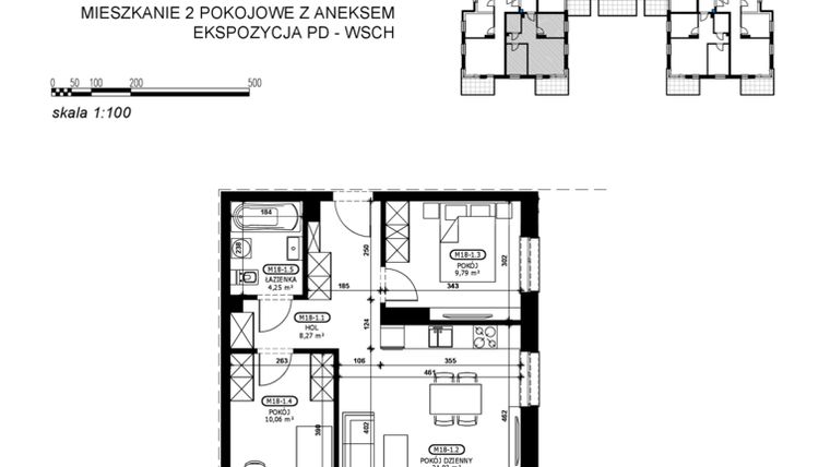 Rzut - Mieszkanie na sprzedaż 3 pokoje o powierzchni 53,39 m² - numer C2-M18 w Stacja Łódź V – etap C2