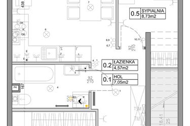 Rzut - Mieszkanie na sprzedaż 3 pokoje o powierzchni 48,03 m² - numer 93 w Manufaktura Marki 2 etap IV