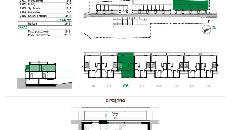 Rzut - Mieszkanie na sprzedaż 3 pokoje o powierzchni 71,5 m² - numer C6.2 w Dębowe Zacisze