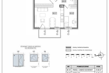 Rzut - Mieszkanie na sprzedaż 3 pokoje o powierzchni 55,81 m² - numer 5.A.38 w Urzeka bud. 5