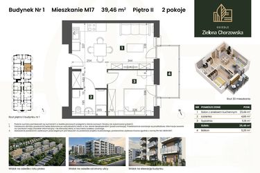 Rzut - Mieszkanie na sprzedaż 2 pokoje o powierzchni 39,46 m² - numer B1.M17 w Osiedle Zielona Chorzowska