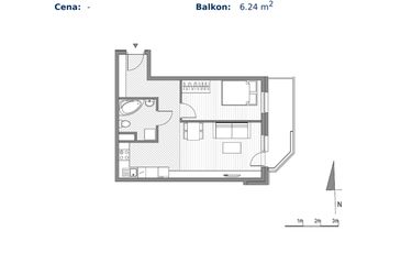Rzut - Mieszkanie na sprzedaż 2 pokoje o powierzchni 44,63 m² - numer 203 w ul. Meiera 16E - II etap