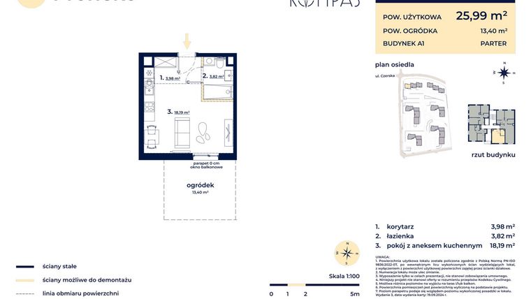 Rzut - Mieszkanie na sprzedaż 1 pokój o powierzchni 25,99 m² - numer A104 w Osiedle Kompas