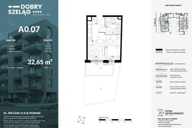Rzut - Mieszkanie na sprzedaż 1 pokój o powierzchni 32,65 m² - numer A0.07 w Dobry Szeląg
