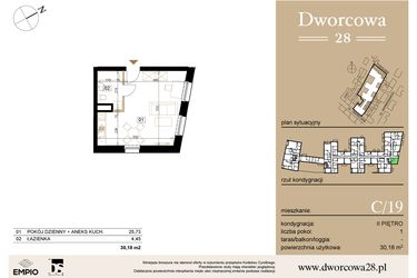 Rzut - Mieszkanie na sprzedaż 1 pokój o powierzchni 30,39 m² - numer C19 w Dworcowa 28