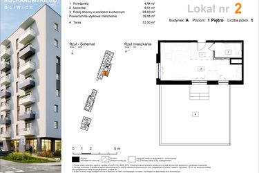 Rzut - Mieszkanie na sprzedaż 1 pokój o powierzchni 39,23 m² - numer A.2 w Osiedle Kochanowskiego - Gliwice