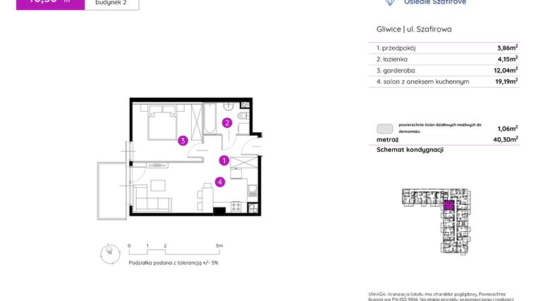 Rzut - Mieszkanie na sprzedaż 1 pokój o powierzchni 40,16 m² - numer 2.A.3.10 w Murapol Osiedle Szafirove II