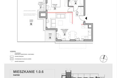 Rzut - Mieszkanie na sprzedaż 2 pokoje o powierzchni 50,02 m² - numer 1.0.6 w Zakątek Harmonia III