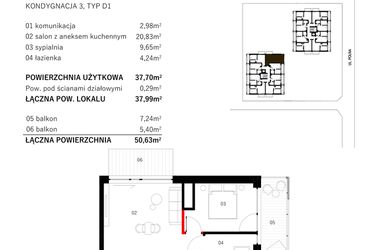 Rzut - Mieszkanie na sprzedaż 2 pokoje o powierzchni 38,73 m² - numer M12 w SUNDAY Resort Ustronie Morskie II
