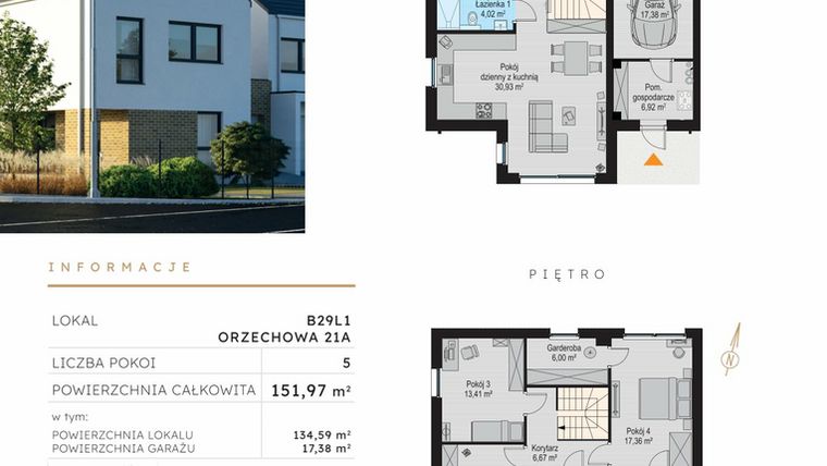 Rzut - Dom na sprzedaż 5 pokoi o powierzchni 151,97 m² - numer B29L1 w Szczodre etap IV