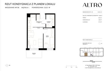 Rzut - Mieszkanie na sprzedaż 2 pokoje o powierzchni 33,32 m² - numer A2.2/58 w Altro A2/2