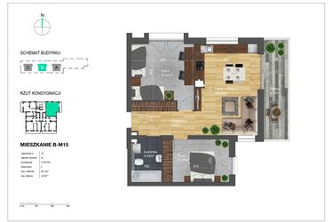 Rzut - Mieszkanie na sprzedaż 3 pokoje o powierzchni 60,13 m² - numer B-M15 w Bunscha Park 4.0