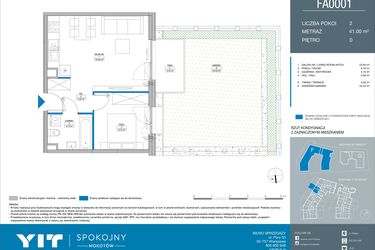 Rzut - Mieszkanie na sprzedaż 2 pokoje o powierzchni 41 m² - numer FA0001 w Spokojny Mokotów etap II