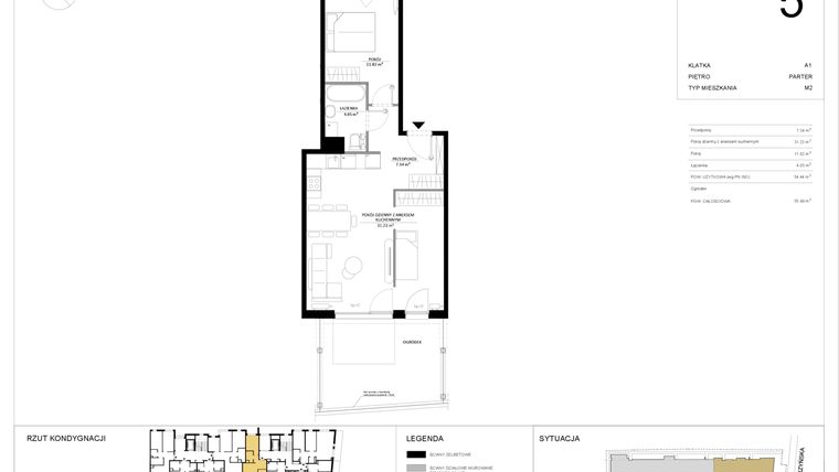 Rzut - Mieszkanie na sprzedaż 2 pokoje o powierzchni 54,44 m² - numer 5 w SILO