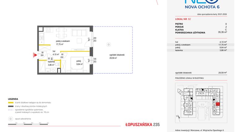Rzut - Mieszkanie na sprzedaż 2 pokoje o powierzchni 35,35 m² - numer 92 w Neo Nova Ochota 6