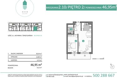 Rzut - Mieszkanie na sprzedaż 2 pokoje o powierzchni 46,95 m² - numer 03.2.10 w Port Jastarnia bud. 02, 03