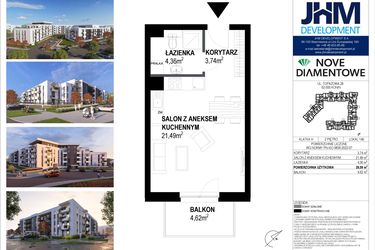 Rzut - Mieszkanie na sprzedaż 1 pokój o powierzchni 29,59 m² - numer 146 w Nove Diamentowe
