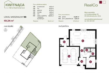 Rzut - Dom na sprzedaż 6 pokoi o powierzchni 151,34 m² - numer 9B w Michałowice Kwitnąca