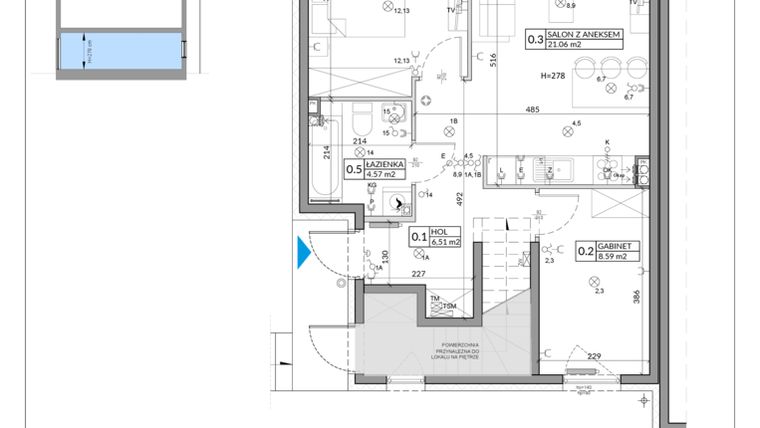 Rzut - Mieszkanie na sprzedaż 3 pokoje o powierzchni 53,49 m² - numer 57A w Domy na Witosa etap 2A i 2B