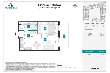 Rzut - Mieszkanie na sprzedaż 2 pokoje o powierzchni 37,53 m² - numer A.70 w Błońska Enklawa