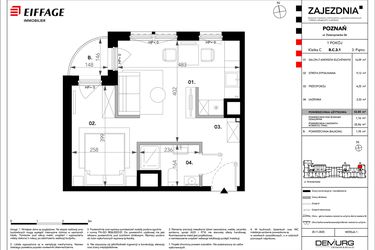 Rzut - Mieszkanie na sprzedaż 1 pokój o powierzchni 32,8 m² - numer B.C.3.1 w Zajezdnia