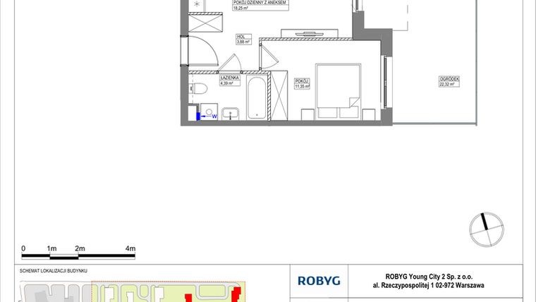 Rzut - Mieszkanie na sprzedaż 2 pokoje o powierzchni 37,88 m² - numer MLAAB/C/0/5 w Metro Life Apartamenty