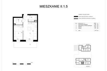 Rzut - Mieszkanie na sprzedaż 2 pokoje o powierzchni 40,93 m² - numer II.1.5 w Pryncypalna 66