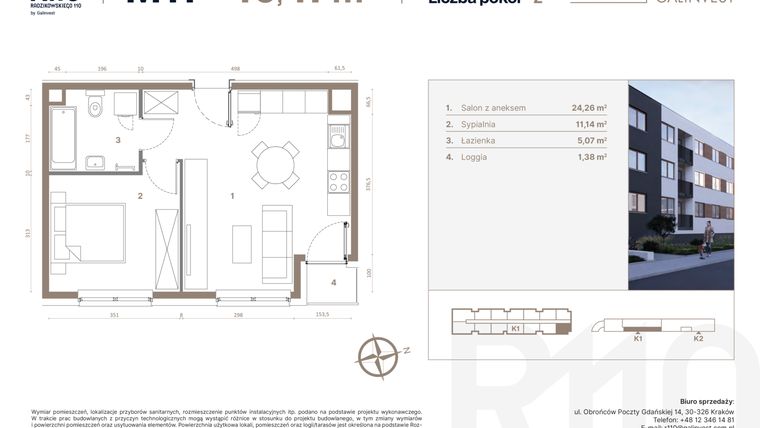Rzut - Mieszkanie na sprzedaż 2 pokoje o powierzchni 40,47 m² - numer 11 w Radzikowskiego 110