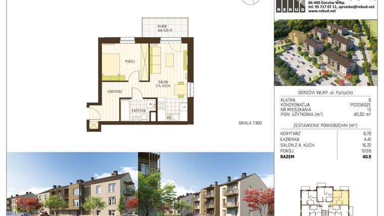 Rzut - Mieszkanie na sprzedaż 2 pokoje o powierzchni 40,5 m² - numer B3-K8-P2-M13 w Stargardzka
