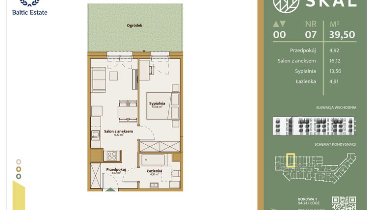 Rzut - Mieszkanie na sprzedaż 2 pokoje o powierzchni 39,5 m² - numer M.7 w Skal
