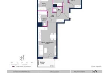 Rzut - Mieszkanie na sprzedaż 4 pokoje o powierzchni 64,77 m² - numer 166 w Moja Północna Etap III