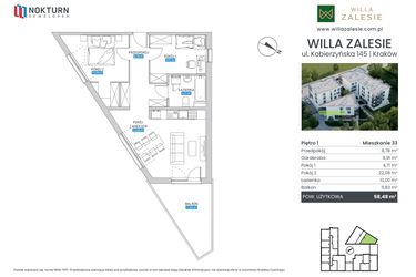 Rzut - Mieszkanie na sprzedaż 3 pokoje o powierzchni 58,48 m² - numer M33 w Willa Zalesie
