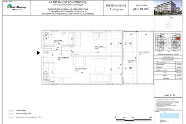 Rzut - Mieszkanie na sprzedaż 2 pokoje o powierzchni 48,18 m² - numer M-5 w Apartamenty Konopnickiej