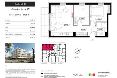 Rzut - Mieszkanie na sprzedaż 3 pokoje o powierzchni 51,39 m² - numer B11.M3C w Novum Rumia