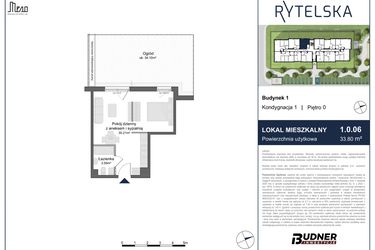 Rzut - Mieszkanie na sprzedaż 1 pokój o powierzchni 33,8 m² - numer 1.0.06 w Rytelska