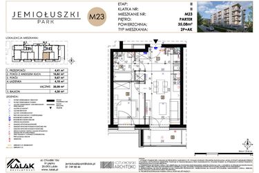 Rzut - Mieszkanie na sprzedaż 2 pokoje o powierzchni 35,08 m² - numer A2_M23 w Jemiołuszki Park etap 2