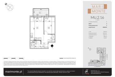 Rzut - Mieszkanie na sprzedaż 2 pokoje o powierzchni 45,69 m² - numer MU.2.16 w Marimonte - apartamenty inwestycyjne