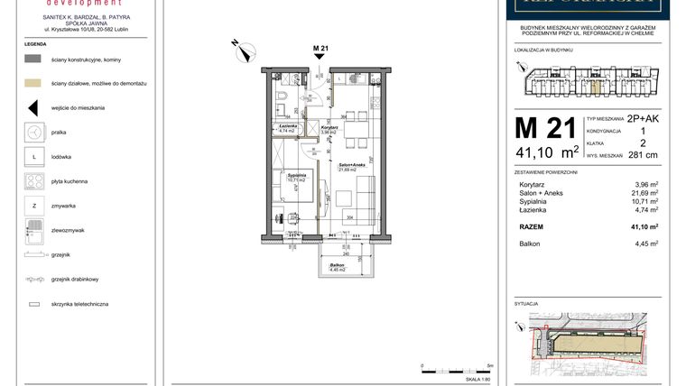 Rzut - Mieszkanie na sprzedaż 2 pokoje o powierzchni 41,1 m² - numer 21 w Nowa Reformacka