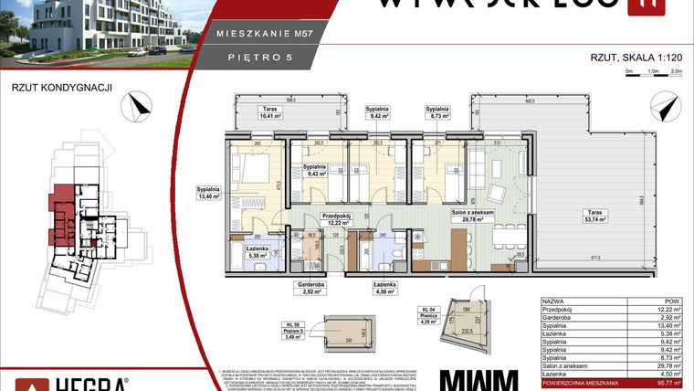 Rzut - Mieszkanie na sprzedaż 5 pokoi o powierzchni 95,77 m² - numer M57 w Apartamenty Wywrockiego 11