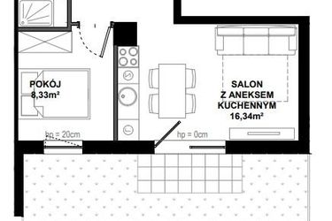 Rzut - Mieszkanie na sprzedaż 2 pokoje o powierzchni 35,27 m² - numer C.3 w Apartamenty Bałtyk