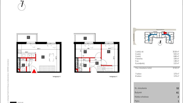 Rzut - Mieszkanie na sprzedaż 3 pokoje o powierzchni 57,42 m² - numer 53 w Mochtyńska 56