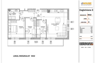 Rzut - Mieszkanie na sprzedaż 4 pokoje o powierzchni 86,35 m² - numer 42 w Osiedle StaLove etap I