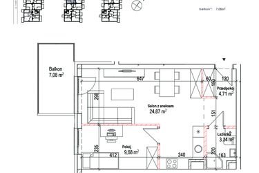 Rzut - Mieszkanie na sprzedaż 2 pokoje o powierzchni 42,6 m² - numer 11A w Łowicka 25
