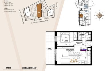 Rzut - Mieszkanie na sprzedaż 2 pokoje o powierzchni 39,26 m² - numer B.0.09 w Vanda Park