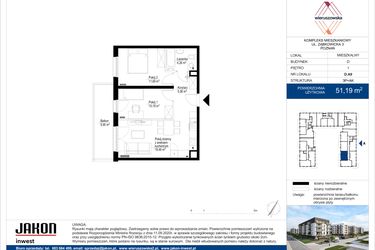 Rzut - Mieszkanie na sprzedaż 3 pokoje o powierzchni 51,19 m² - numer D.A9 w Wieruszowska D
