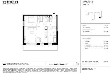 Rzut - Mieszkanie na sprzedaż 3 pokoje o powierzchni 63,34 m² - numer 6.A4 w Staszica 3
