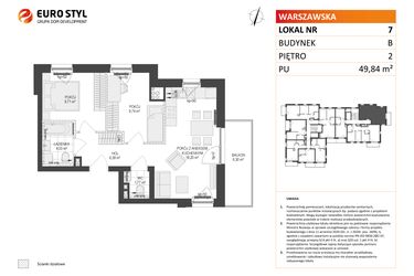 Rzut - Mieszkanie na sprzedaż 3 pokoje o powierzchni 49,84 m² - numer B.7 w Osiedle Warszawska etap III