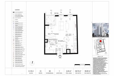 Rzut - Mieszkanie na sprzedaż 1 pokój o powierzchni 39,26 m² - numer 62 w Biała Kamienica